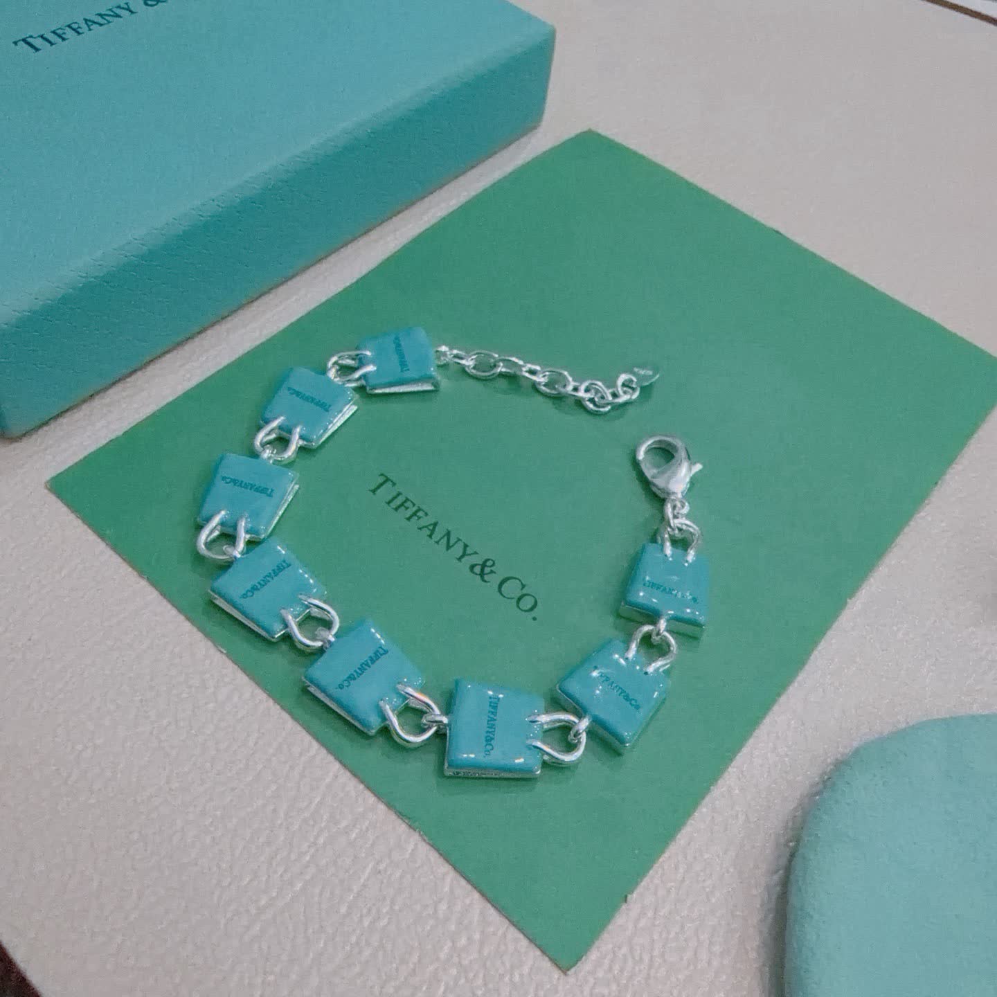 Tiffany & Co. Blue Enamel Bag Charm Bracelet